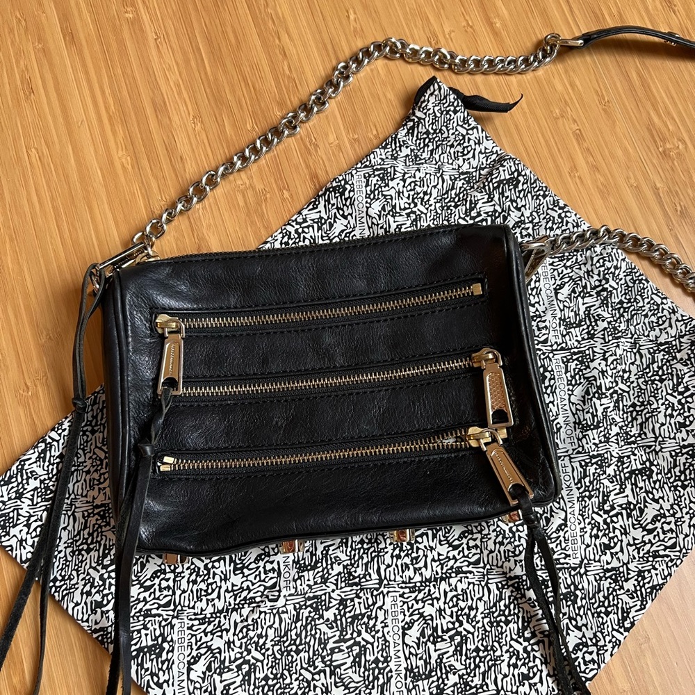 Rebecca Minkoff Mini Mac 5 Zip Black Leather Cross Body Bag